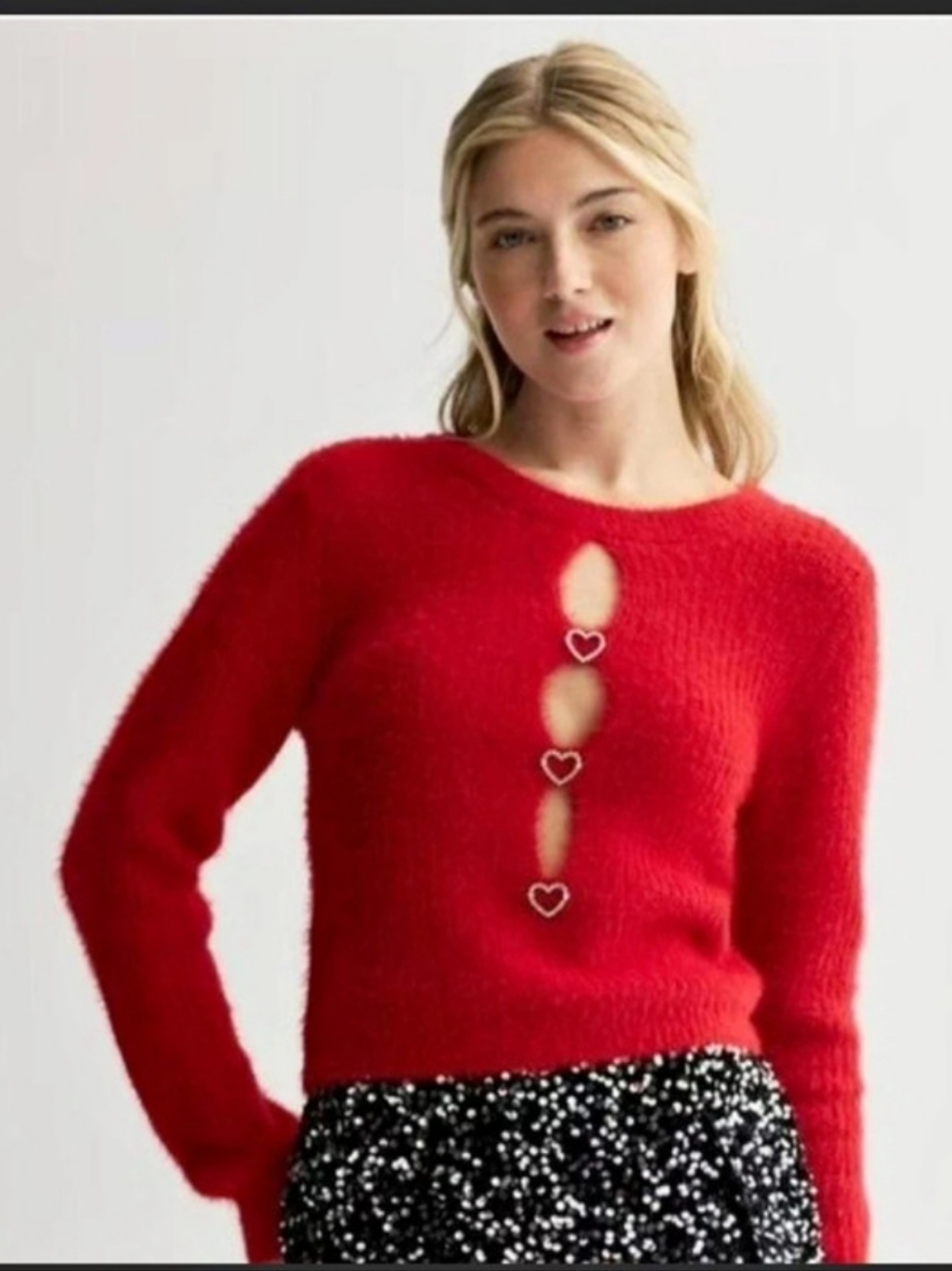 Madden Girl Heart Button Sweater in Red Medium Like New